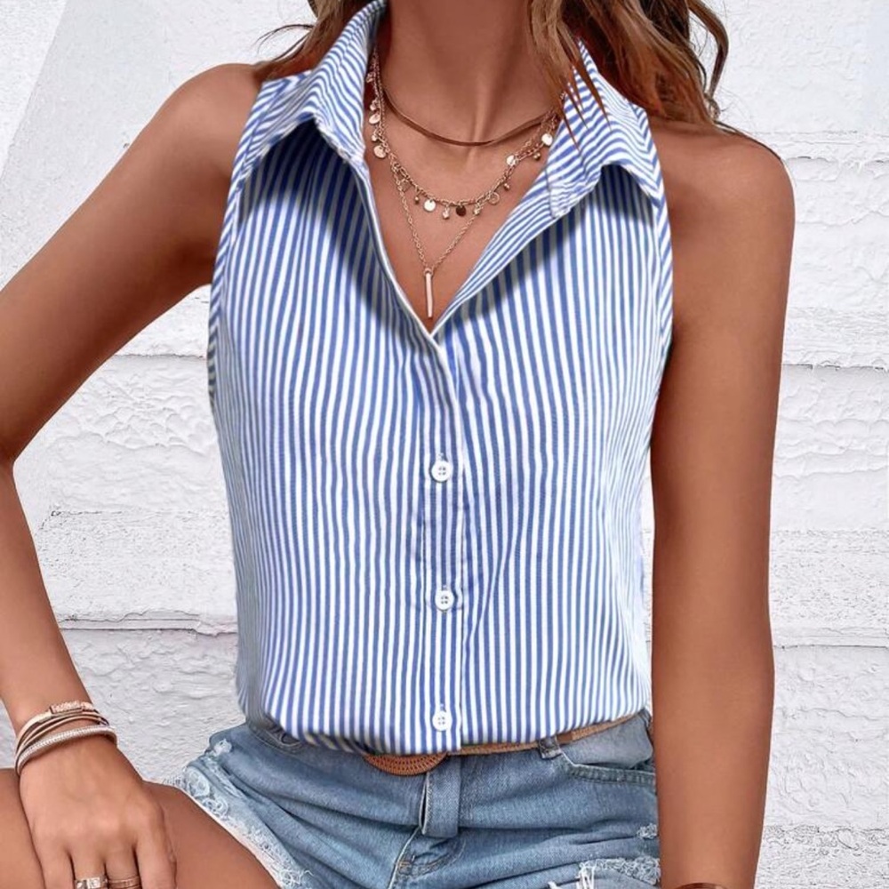 Delilah Wear Blue Striped Blouse